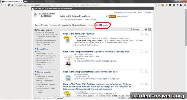 Initial search results in a library database, showing many irrelevant entries.