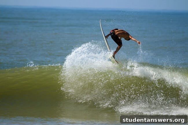 A surfer riding a wave, symbolizing the commitment needed to master a skill.
