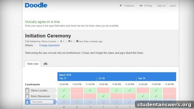 Screenshot of the Doodle polling interface for scheduling