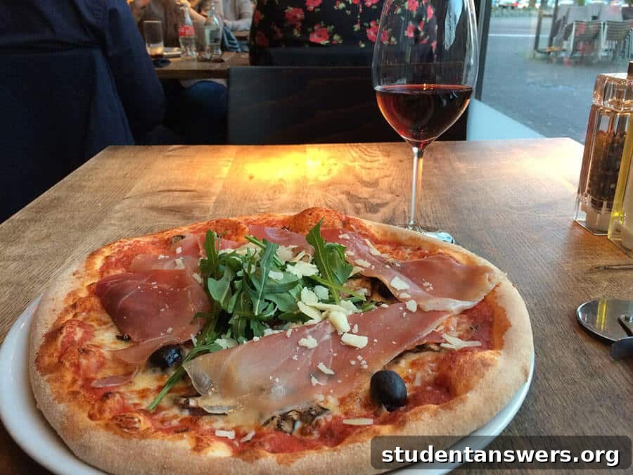 A delicious pizza in a restaurant