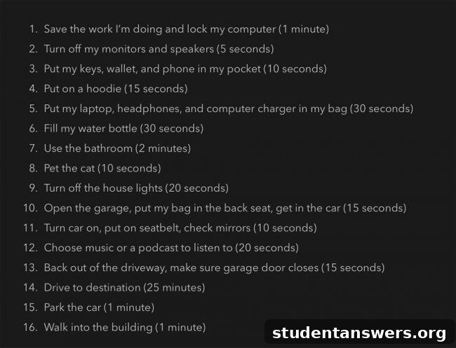 A detailed breakdown of steps involved in going to a new destination