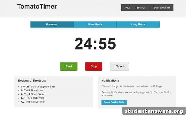 A screenshot of the Tomato Timer website