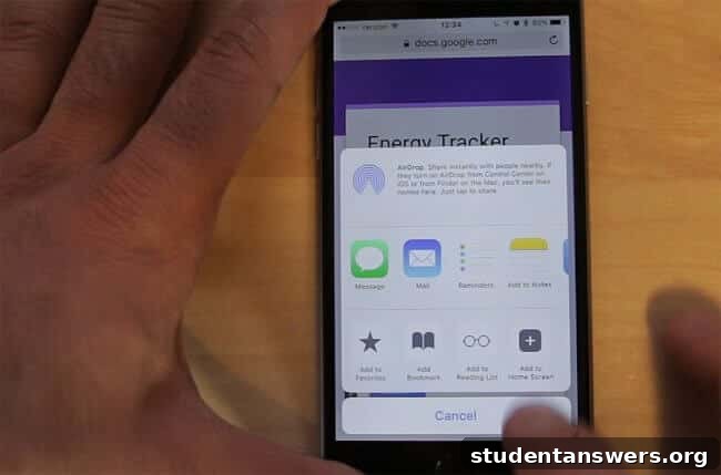 A smartphone screen showing an icon for the energy tracking form added to the home screen.