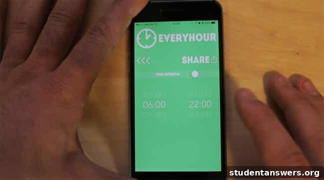 The user interface of the EveryHour app on an iPhone.