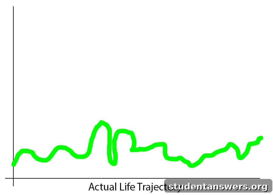 A messy, tangled line representing the actual, unpredictable path of life.