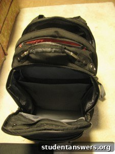 The main compartment of the Wenger Synergy backpack, showing the padded laptop sleeve and spacious interior.