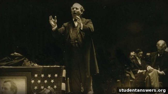 William Jennings Bryan delivering a powerful speech to a crowd