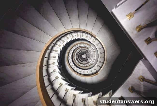 A visual representation of a downward spiral staircase.