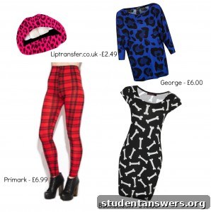 A collage of clothing items featuring bold prints like tartan and houndstooth