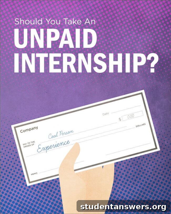 A student weighing the pros and cons of an unpaid internship