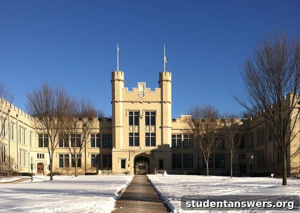 An old academic hall on a college campus.