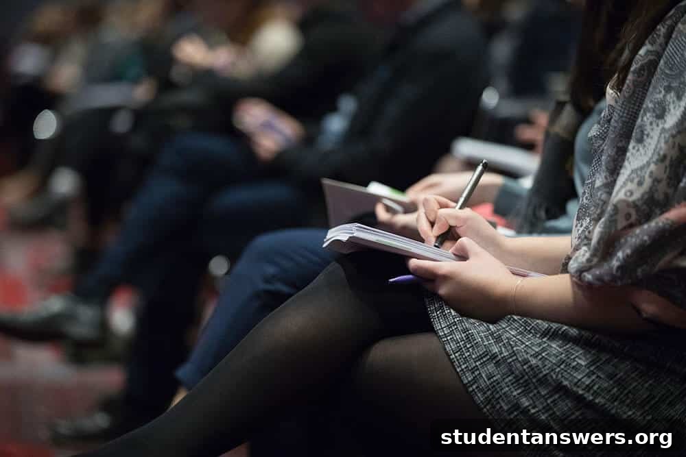 A lecture hall with students taking notes