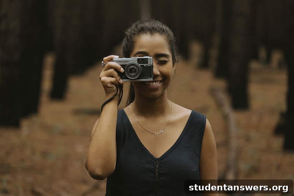 A woman taking a photograph with a professional camera