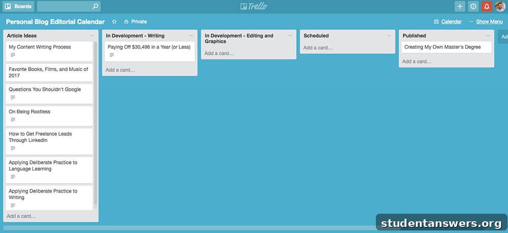A screenshot of a project board in the Trello application.