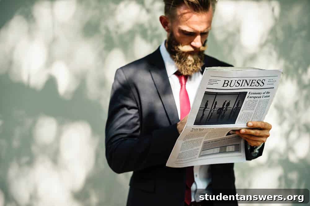 A distinguished-looking man reading a newspaper, reminding students to choose references based on relevance, not just appearance.
