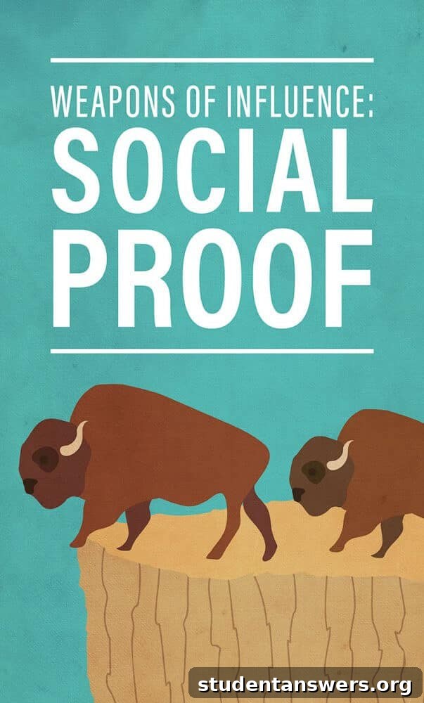 Illustration of a person being pulled in different directions by arrows, symbolizing the psychological principle of Social Proof from Robert Cialdini's book Influence.