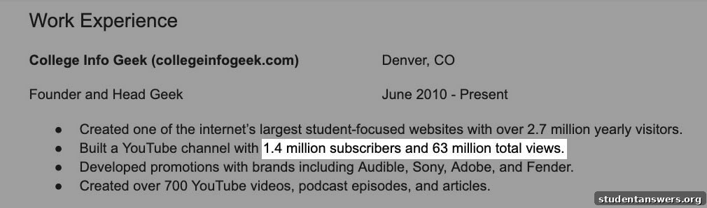 Resume work experience section highlighting quantified achievements.