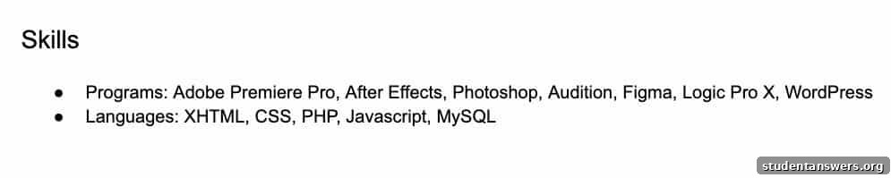 A well-organized skills section on a resume.