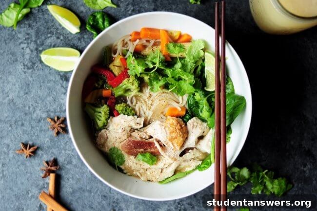 A delicious-looking bowl of Vietnamese pho noodle soup