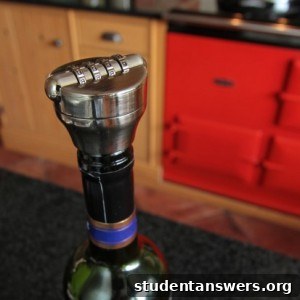 A combination lock designed to fit on top of a wine bottle