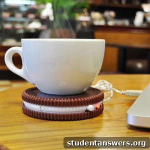 A USB-powered cup warmer shaped like a cookie