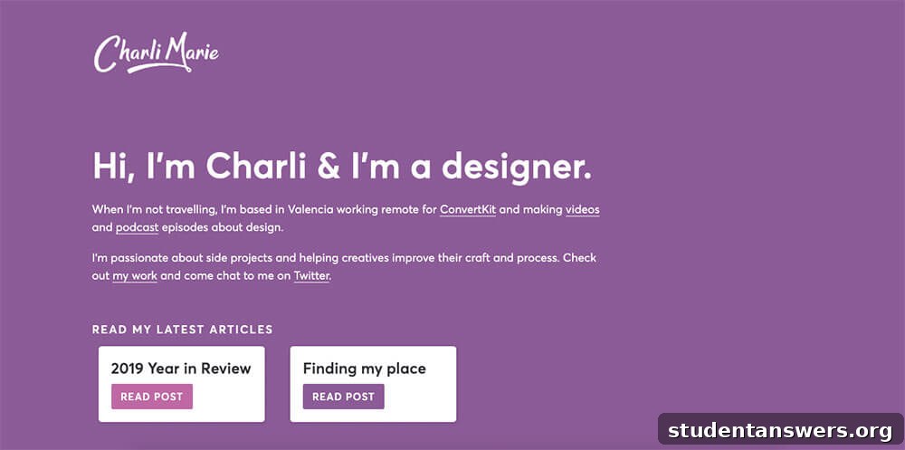 Charli Marie's designer website with animation