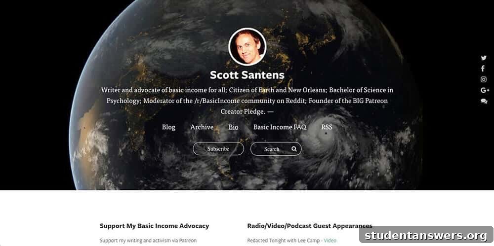 Scott Santens's well-designed writer website