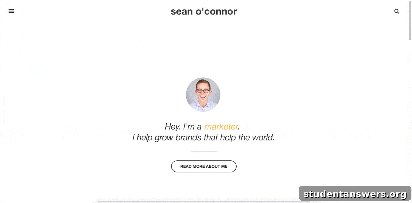 Sean O'Connor's website with a concise tagline