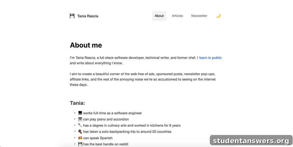 Tania Rascia's software development tutorial blog