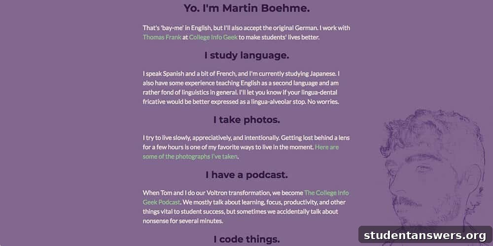 Martin Boehme's one-page developer portfolio
