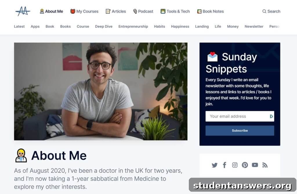 Ali Abdaal's content-rich personal website