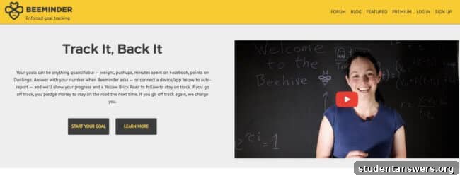 Screenshot of the Beeminder app homepage, a goal-tracking tool with financial stakes.