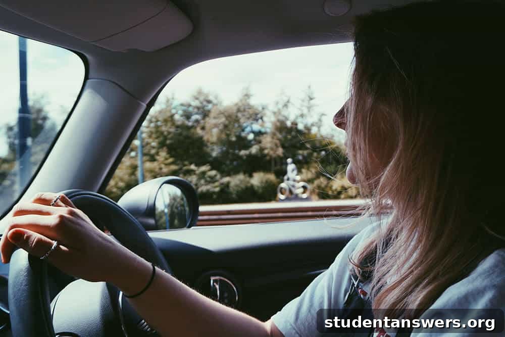 View from inside a car, looking out the windshield while driving