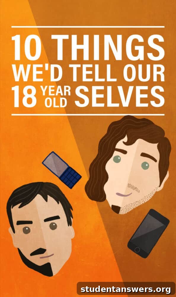 A graphic illustrating 10 life lessons to tell your younger self, with icons representing topics like health, relationships, and productivity.
