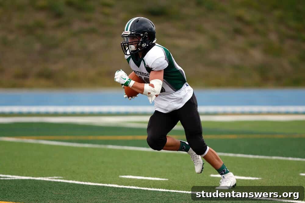 A football player running on the field during a game, representing sporting event discounts.