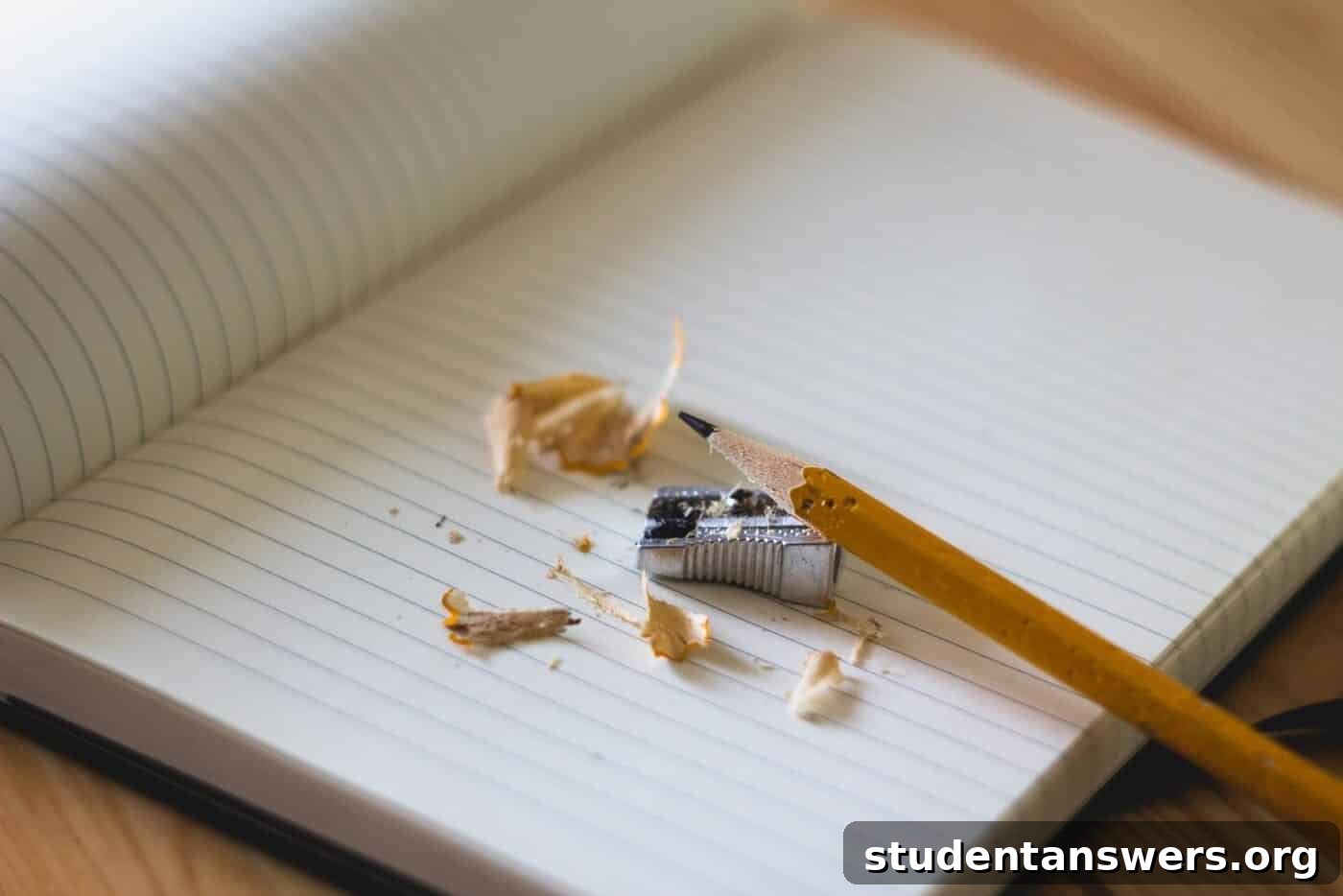 A sharpened pencil with shavings, representing the need for concise and sharp writing.
