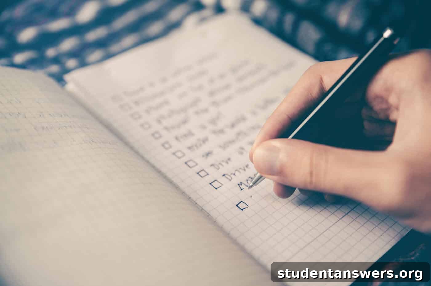 A person making a checklist in a notebook to track their progress with a mentor.