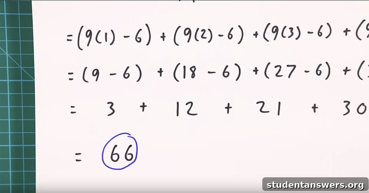 The solution to the isolated summation part of the equation.