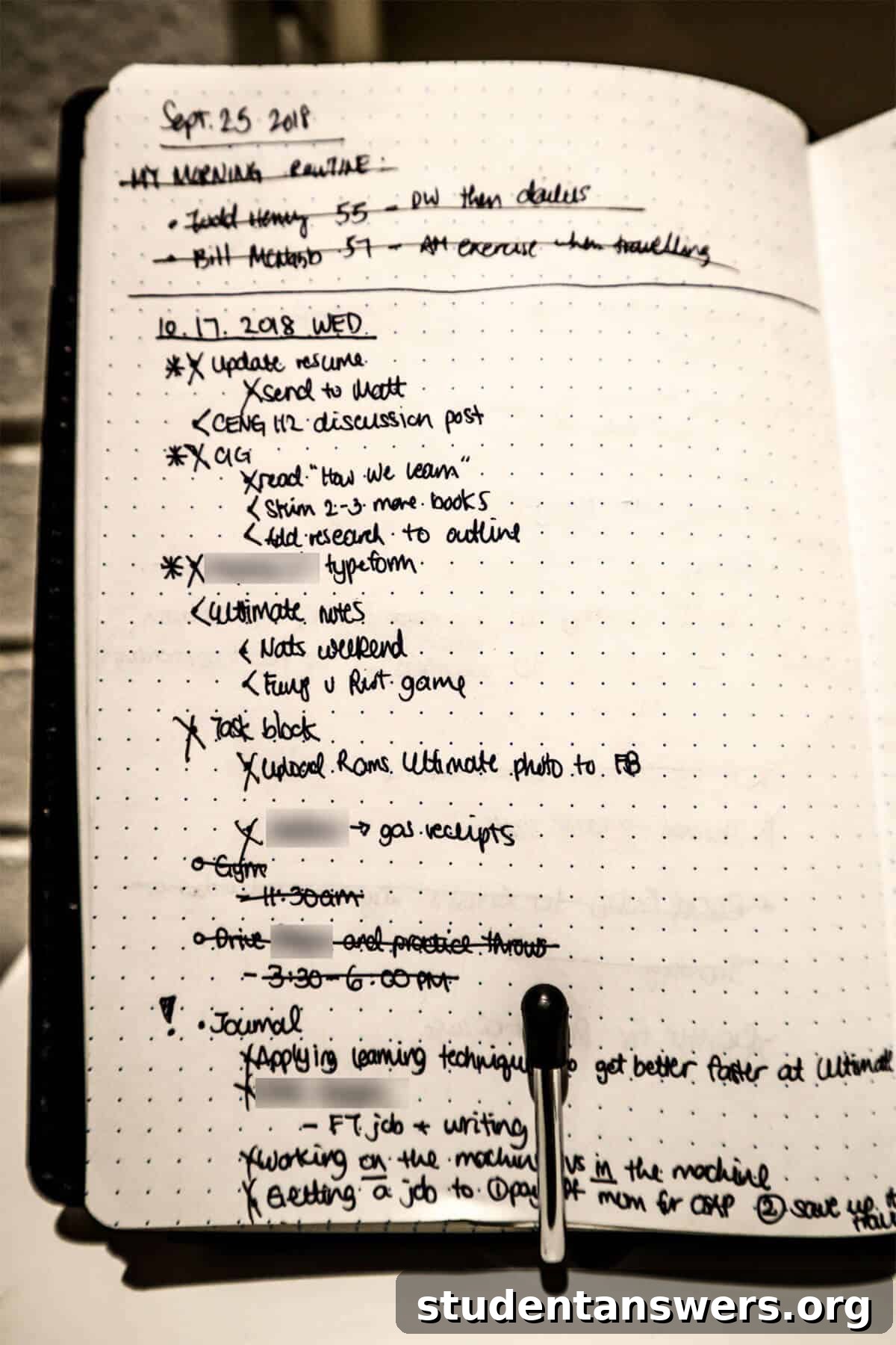 An example of a functional Bullet Journal daily log