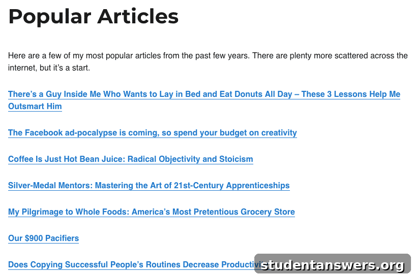 An example of a curated portfolio page showing a selection of popular articles.