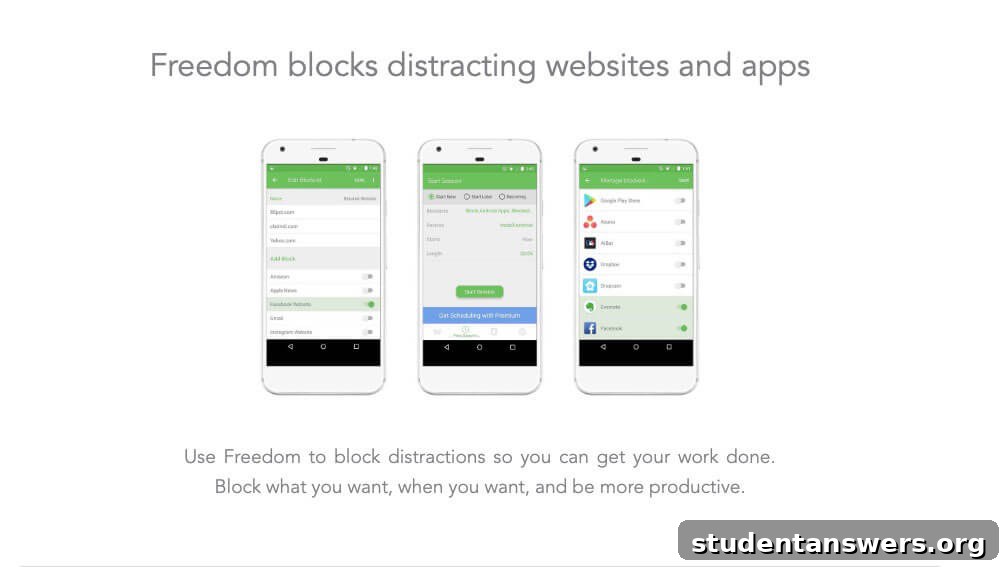 Screenshot of the Freedom app interface, a tool to block distracting websites and stop procrastination.