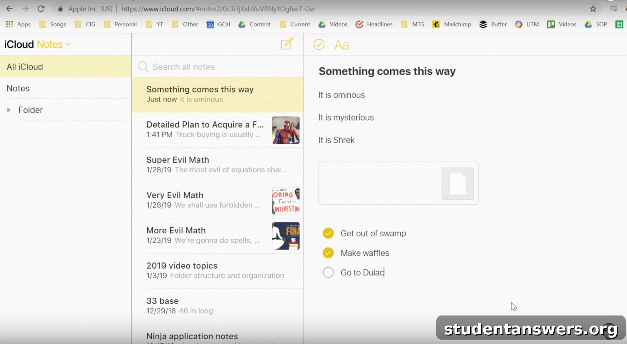 The Apple Notes app interface on a Mac