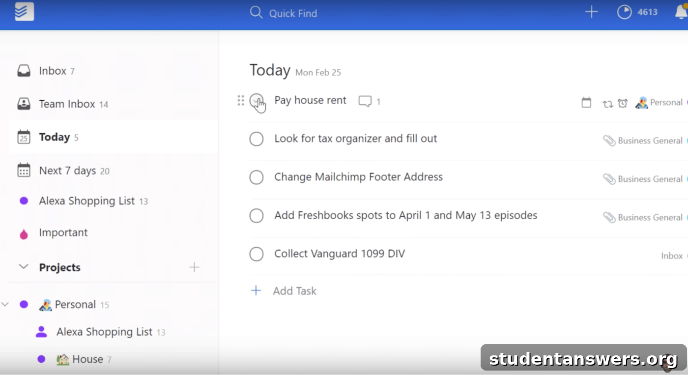 The user interface of the Todoist to-do list app