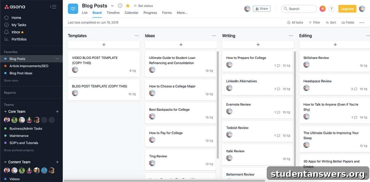 A list of tasks organized in an Asana project board