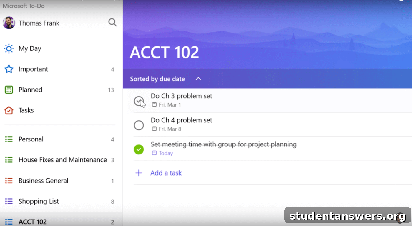 The user interface of Microsoft To Do