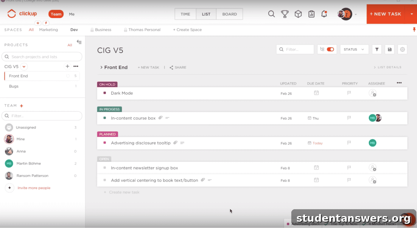 The versatile project views in ClickUp