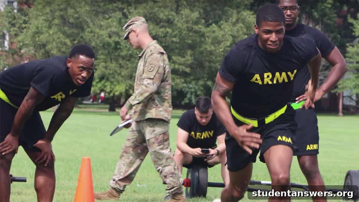 ROTC members doing push-ups as a group exercise