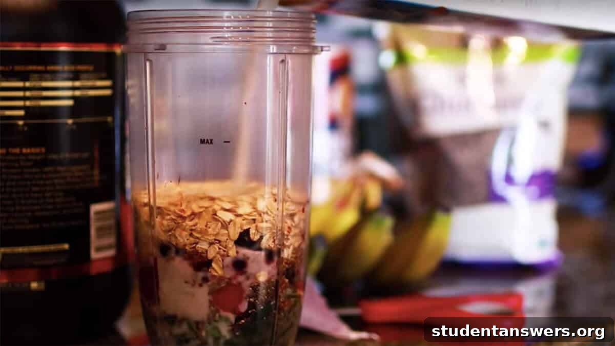 Healthy smoothie ingredients prepared in a blender cup