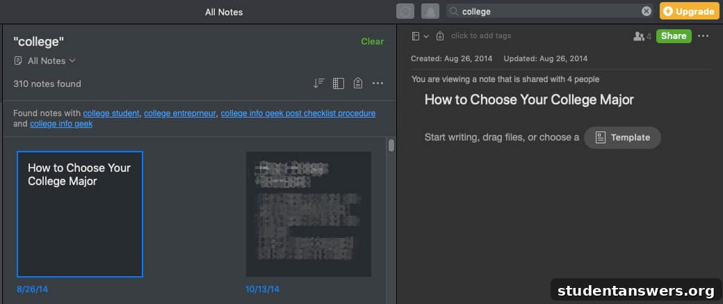 A search query being performed within the Evernote application to find specific notes.