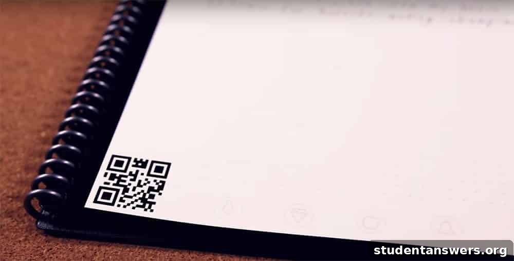 Close-up of the QR code and black border on a Rocketbook page